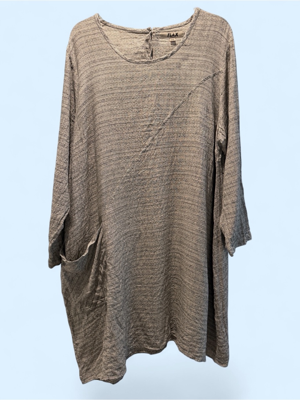 FLAX 2G  Relaxed Gray Weave Med Wt Linen Pocket Dress Funky Cool Style XXL